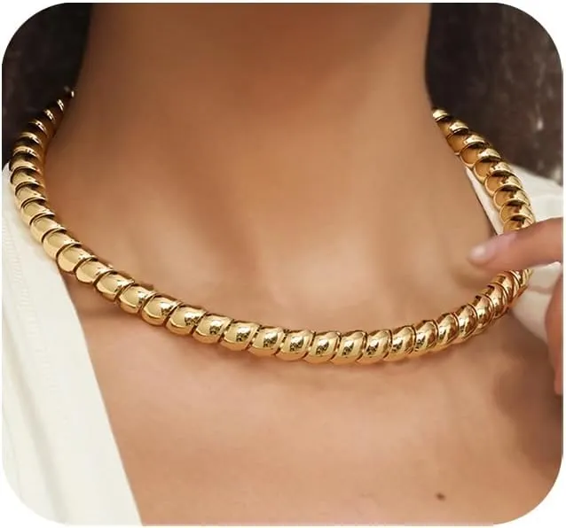12mm Two Tone Cuban Link Chain Necklace Flat Miami Curb Link Mixed Metal Necklace Statement Chunky Punk Hip Hop Choker for Men Women Jewelry Gifts Unisex