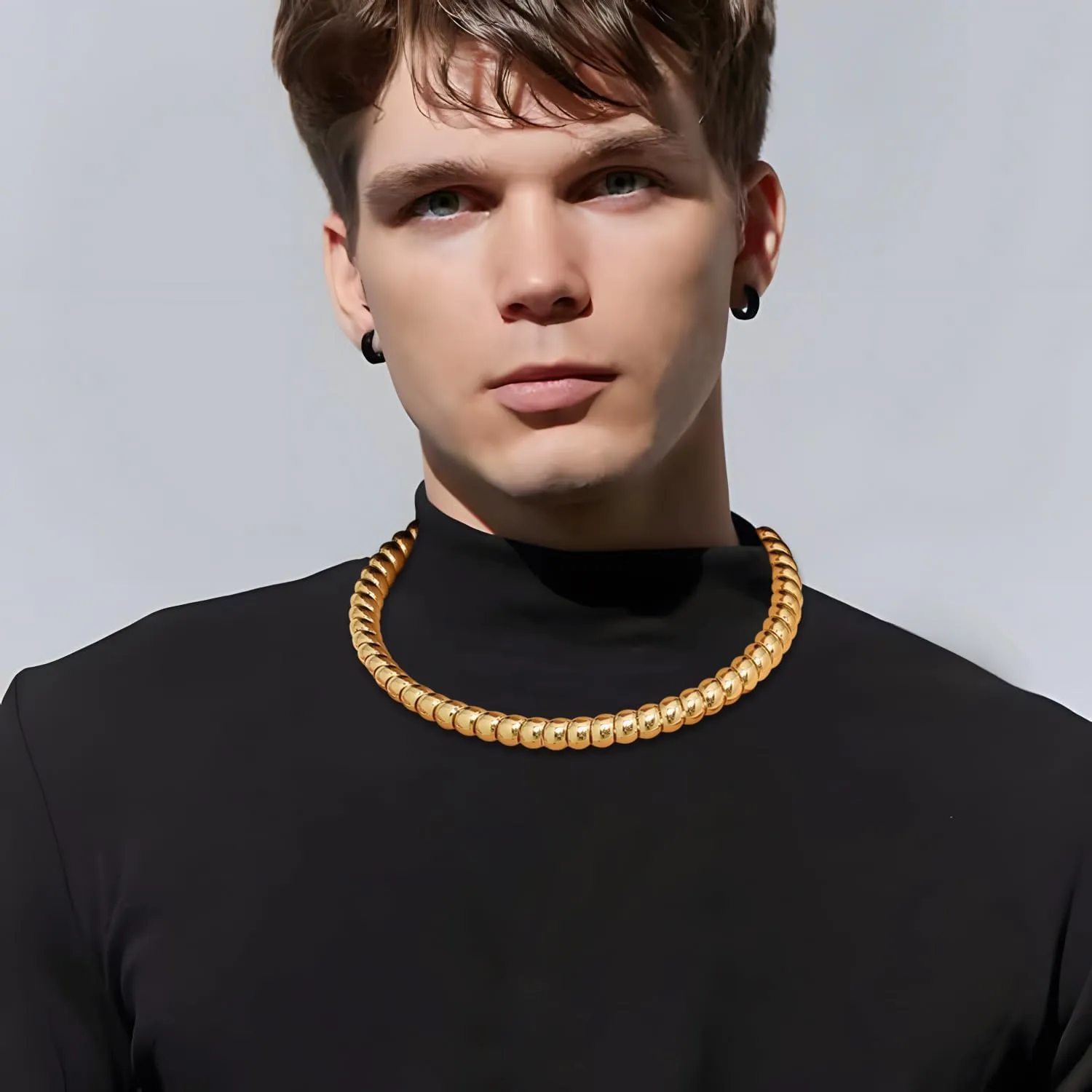12mm Two Tone Cuban Link Chain Necklace Flat Miami Curb Link Mixed Metal Necklace Statement Chunky Punk Hip Hop Choker for Men Women Jewelry Gifts Unisex