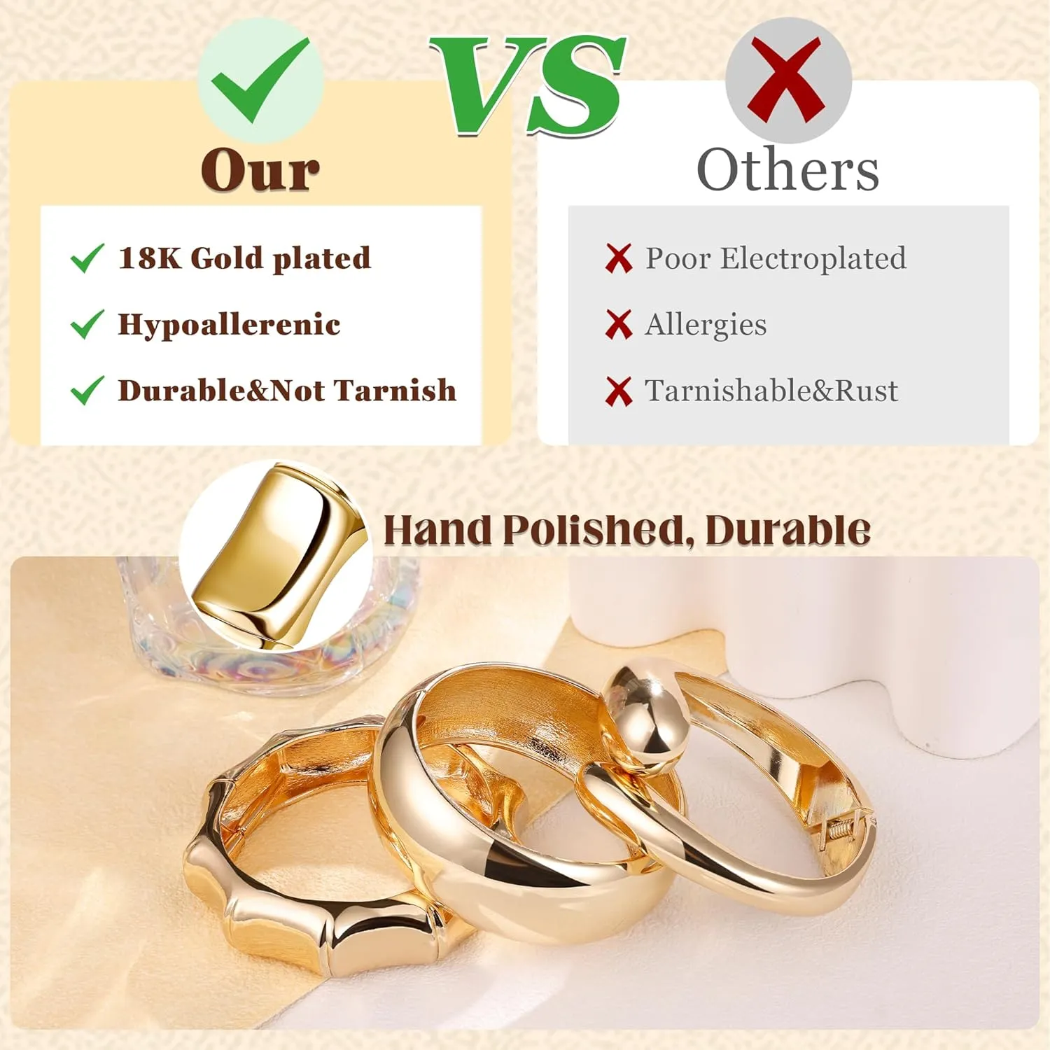 18K Gold Plated Wide Chunky Gold Bangle Bracelets for Women Cuff Wrap Bangle Bracelets Minimalist Open Hammered Irregular Wrist Bracelets