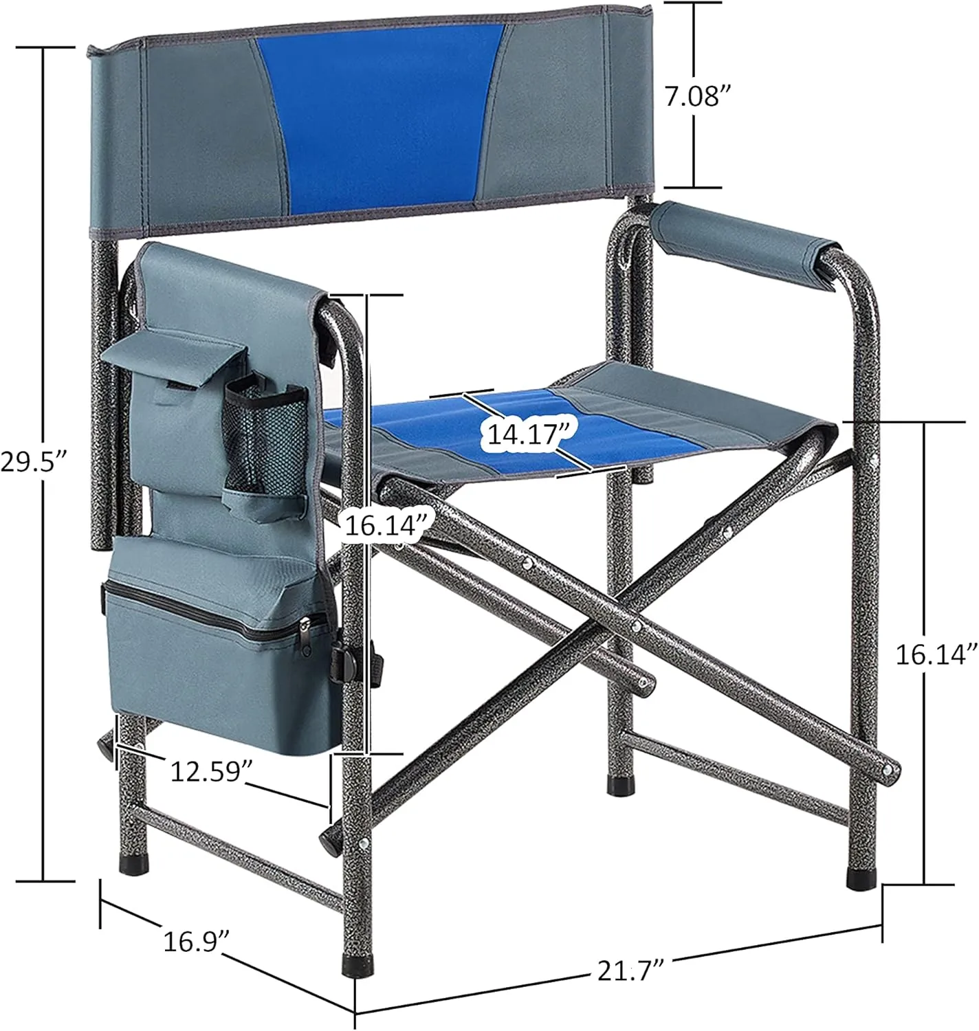 2-Pack Heavy-Duty Folding Outdoor Chairs with Side Tables  400lbs Capacity Oversized Padded Directors-Style Chairs for Camping, Picnics & Fishing (Blue Grey)