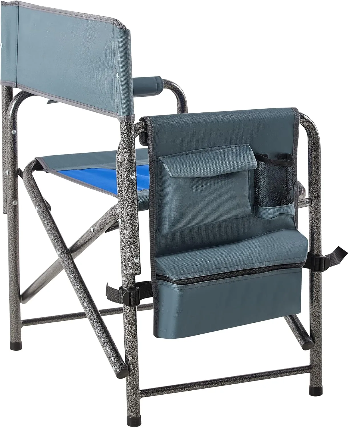 2-Pack Heavy-Duty Folding Outdoor Chairs with Side Tables  400lbs Capacity Oversized Padded Directors-Style Chairs for Camping, Picnics & Fishing (Blue Grey)