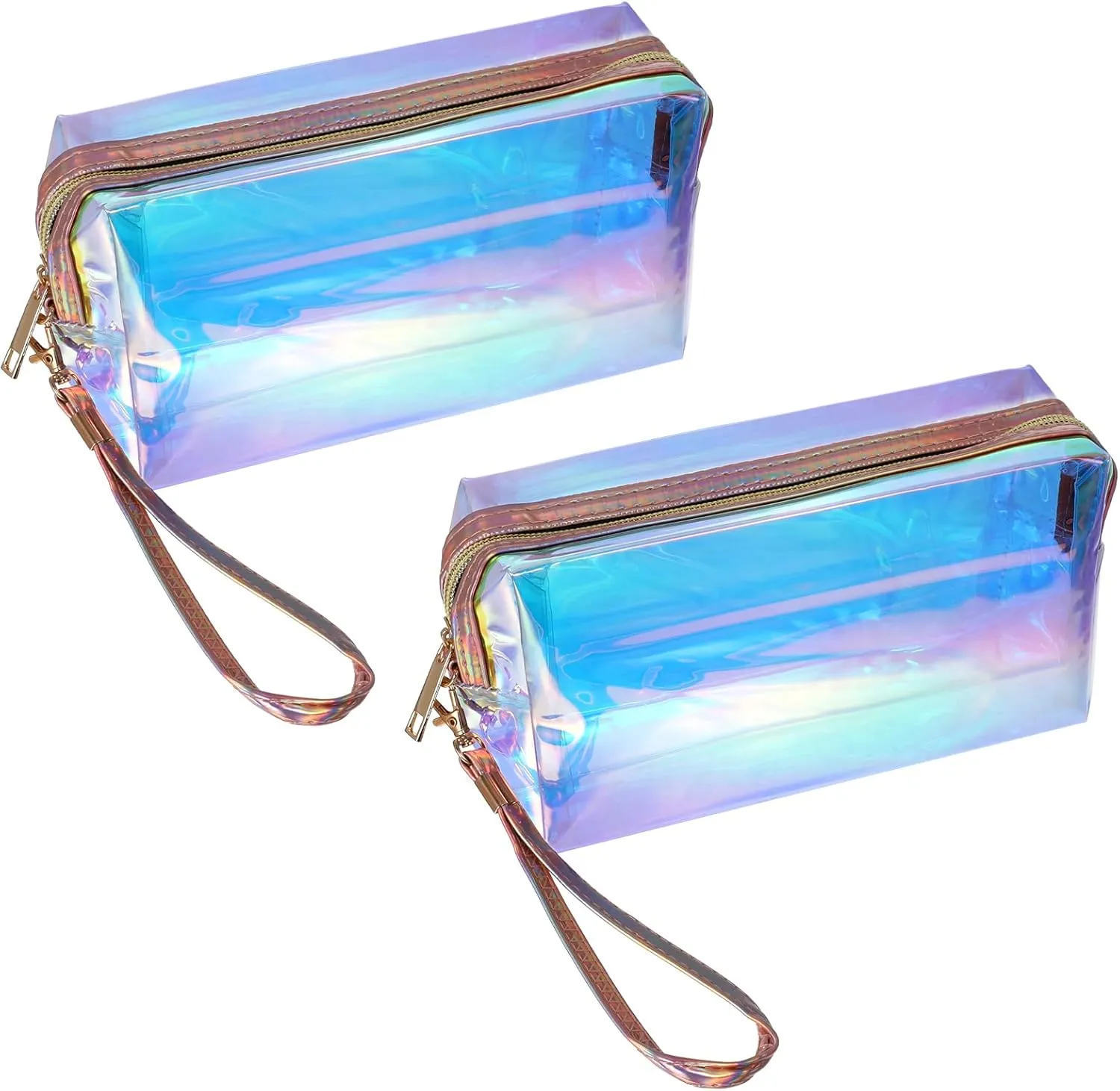 2 Pcs Holographic Iridescent Makeup Bag, Clear Makeup Bags Travel Cosmetic Pouches with Zipper Waterproof Toiletry Organizer Bag for Purse Diaper Bag Beach Bag