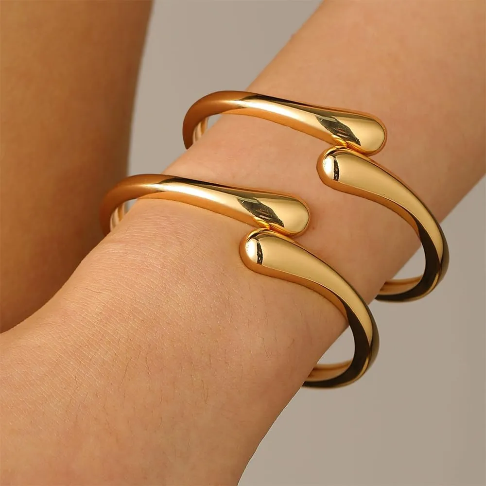 2Pcs Chunky Gold Cuff Bracelet for Women Opening Indian Chunky Bangles Gold Arm Cuff Jewelry for Women