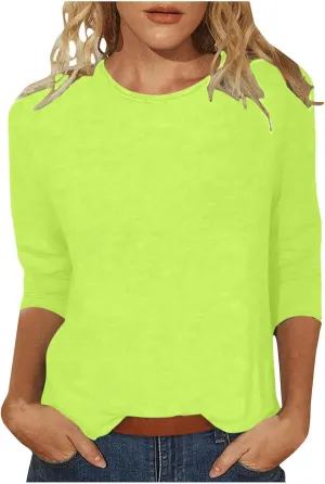 3/4 Length Sleeve Shirts for Women 2024 Casual Summer Blouses Three Quarter Length Crewneck Cute Tops Loose Pullover