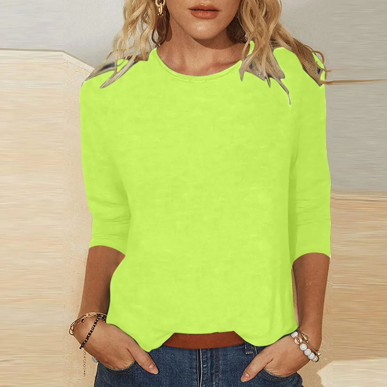 3/4 Length Sleeve Shirts for Women 2024 Casual Summer Blouses Three Quarter Length Crewneck Cute Tops Loose Pullover