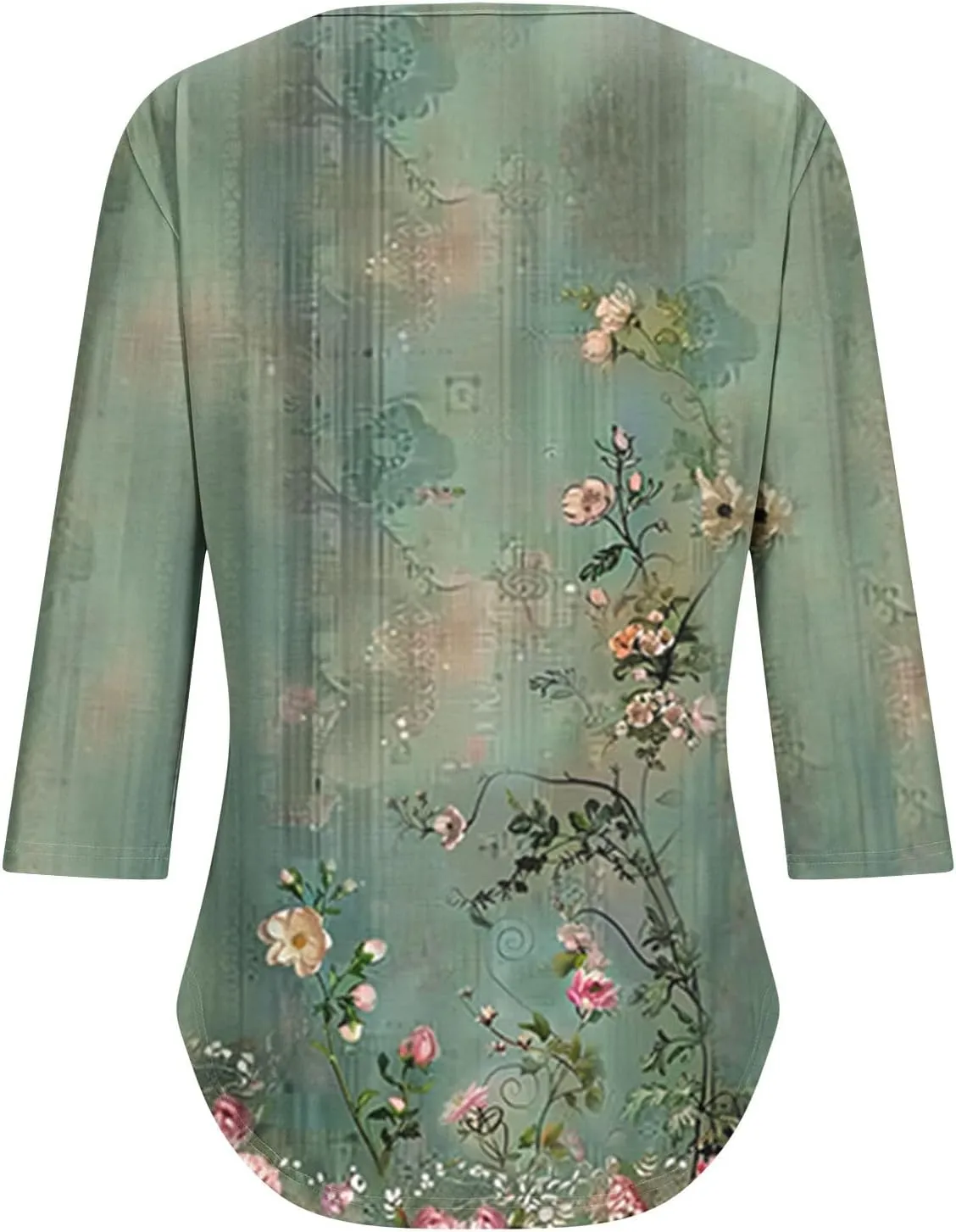 3/4 Length Sleeve Tops for Women Summer Dressy Casual Front Pleated Crewneck Shirts Flowy Tunic Tops Trendy Clothes