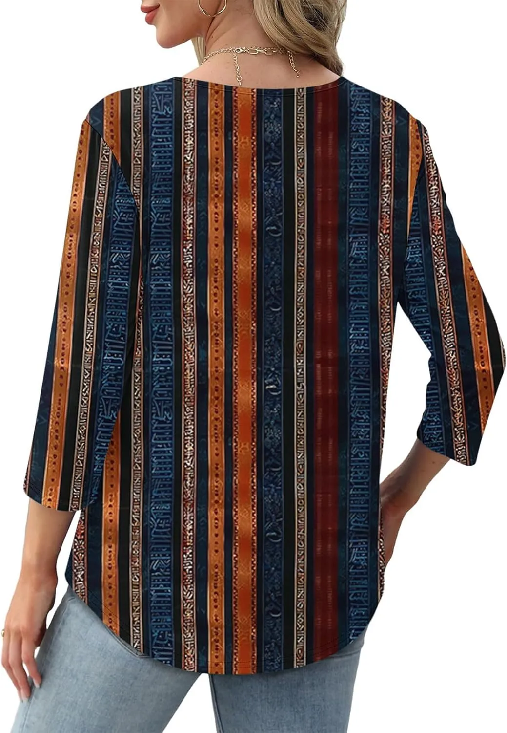 3/4 Length Sleeve Tops for Women Summer Dressy Casual Front Pleated Crewneck Shirts Flowy Tunic Tops Trendy Clothes