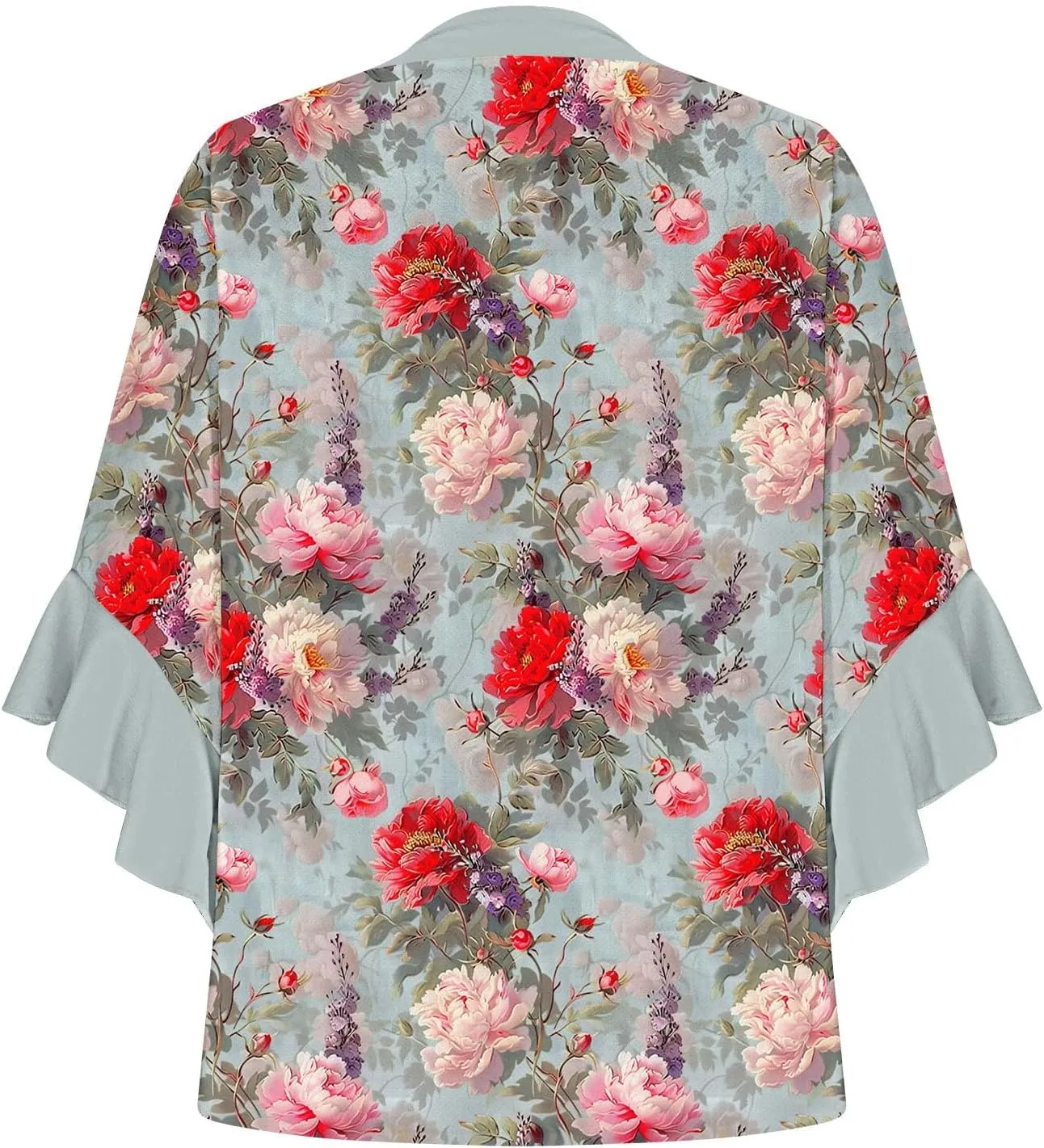 3/4 Length Sleeve Women Tops V Neck Ruffle Shirts Casual Summer Floral Boho Blouses Plus Size Spring Clothes