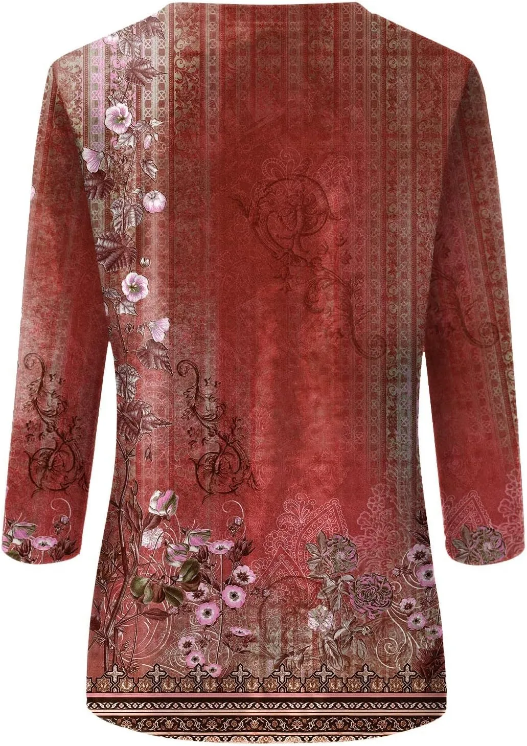 3/4 Length Sleeve Womens Tops Crewneck Floral Graphic Plus Size Shirts Three Quarter Loose Casual Dressy Blouses