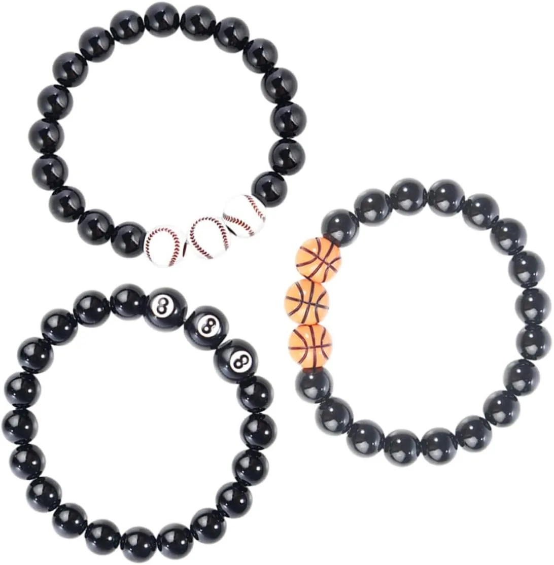 3Pcs Wear Resistant Sports Themed Wrist Bracelets Decorative Bead Bracelets for Basketball Volleyball and More Sports Present for Ball Lovers