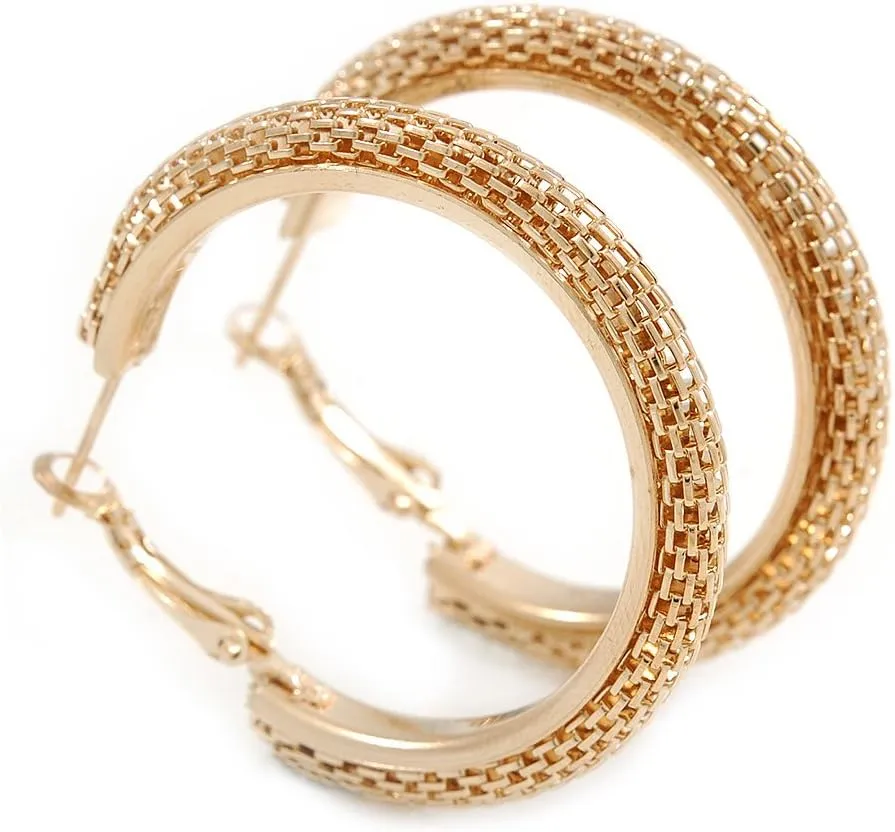 40mm Mesh Hoop Earrings In Gold Tone