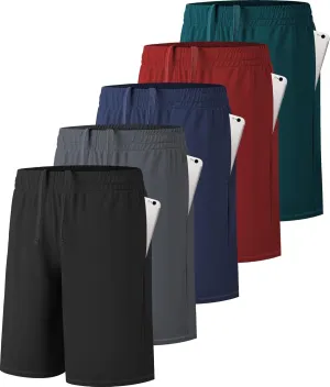 5 Pack Boys Athletic Shorts Active Performance Youth Kids Basketball Shorts Quick Dry with Elastic Waist Pockets