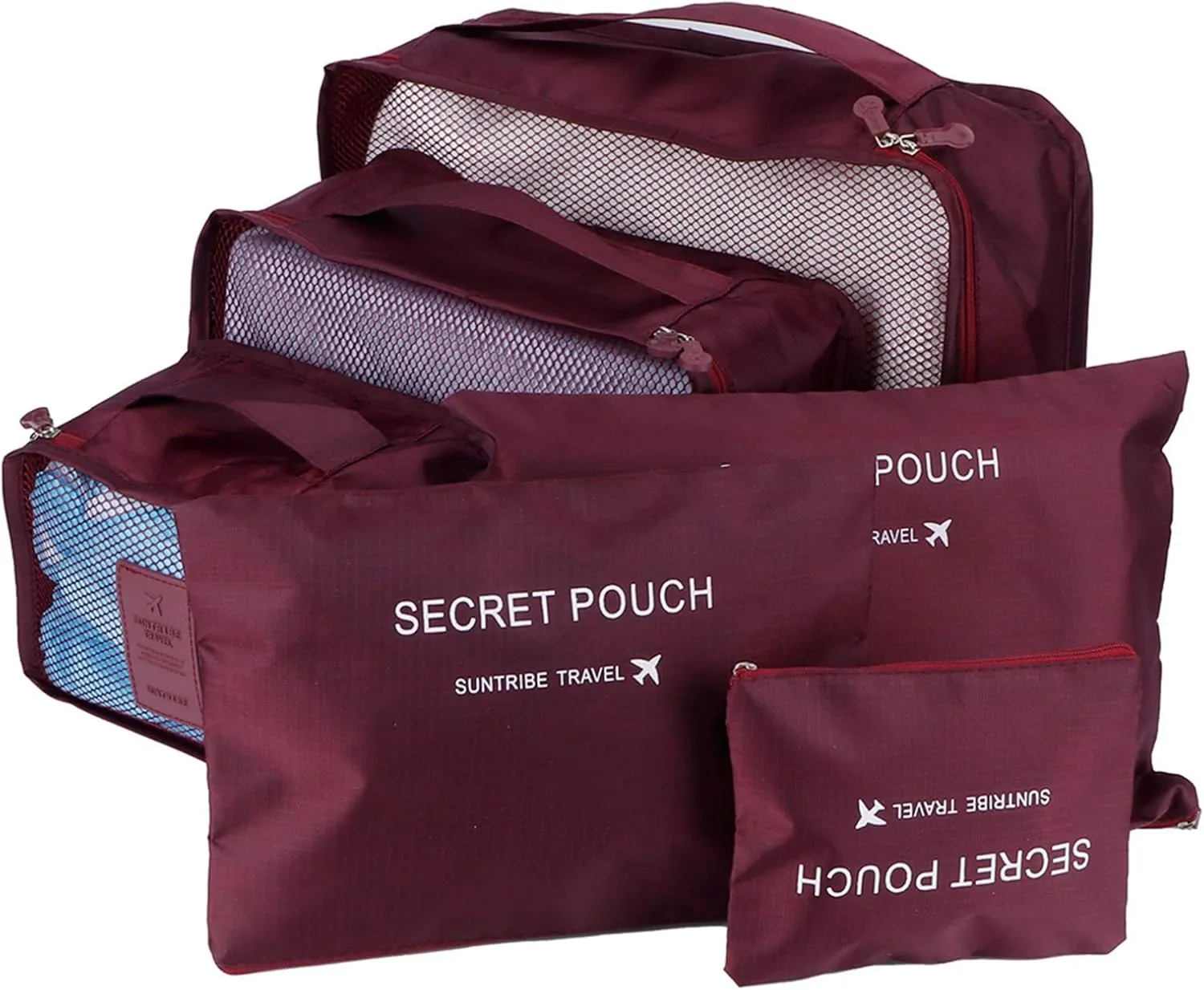 6 Set Travel Storage Bags, Multifunctional Travel Luggage Organizer Clothing Sorting Packages Travel Packing Pouches Packing Cubes (Wine Red)
