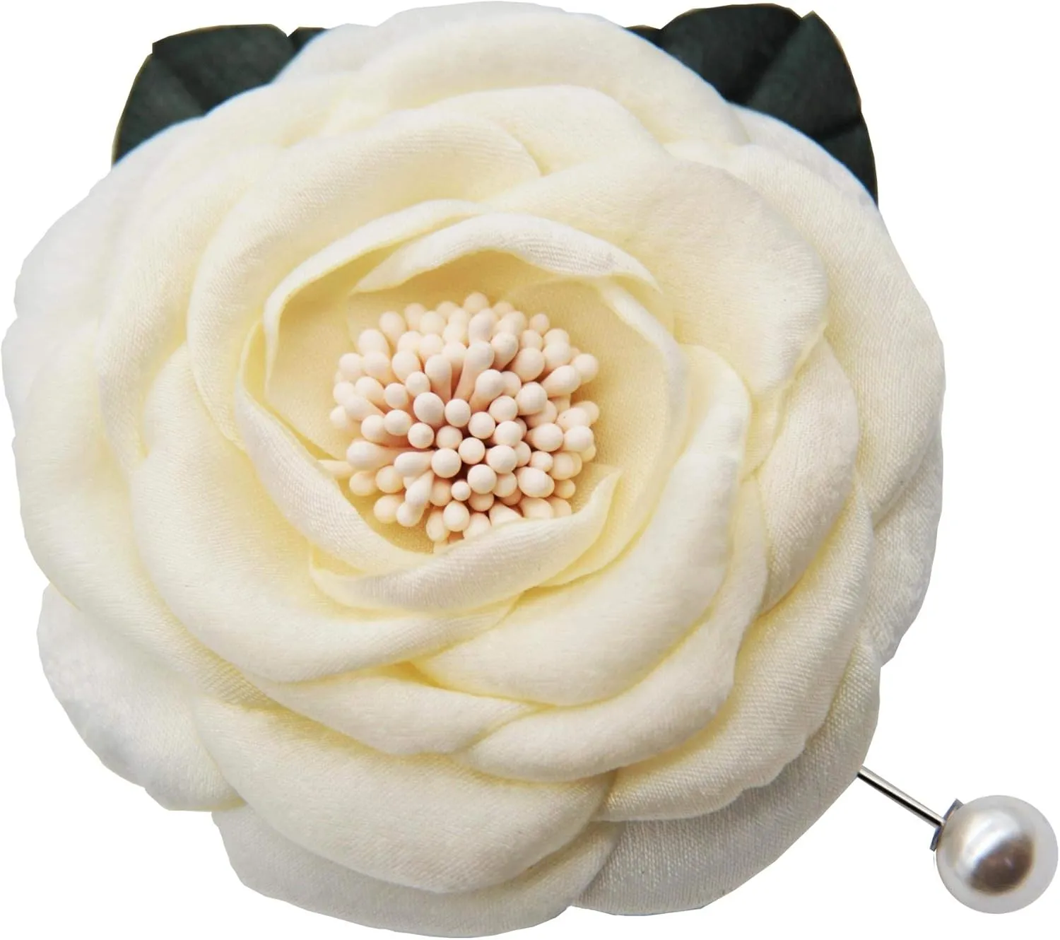 8.5 CENTIMETER SILK Fabric CAMELLIA Brooch Pin By NhanDo Handmade  Off-white Flower Brooch for Women and Men, Floral Brooch Pin for Wedding, Party, Dress and Scarf, Valentine's Day Gift Ideas, Gifts For Her