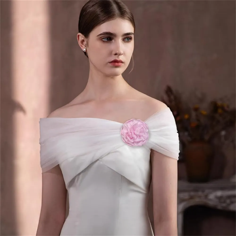 9cm Wedding Fabric Flower Brooch Pin Hair Clip for Women Men Elegant Big Camellia Rose Floral Brooches Lapel Pins Dainty Holiday Party Costume Dress Accessories Jewelry