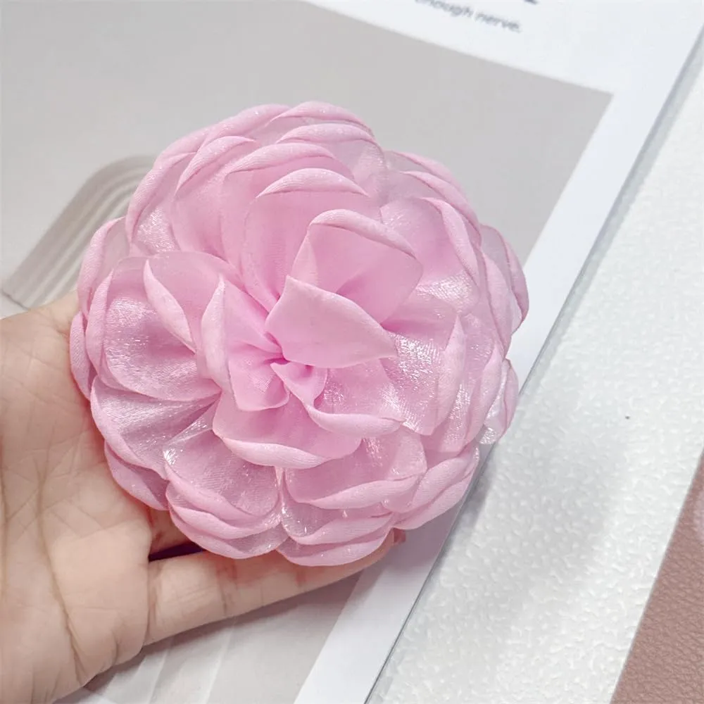 9cm Wedding Fabric Flower Brooch Pin Hair Clip for Women Men Elegant Big Camellia Rose Floral Brooches Lapel Pins Dainty Holiday Party Costume Dress Accessories Jewelry