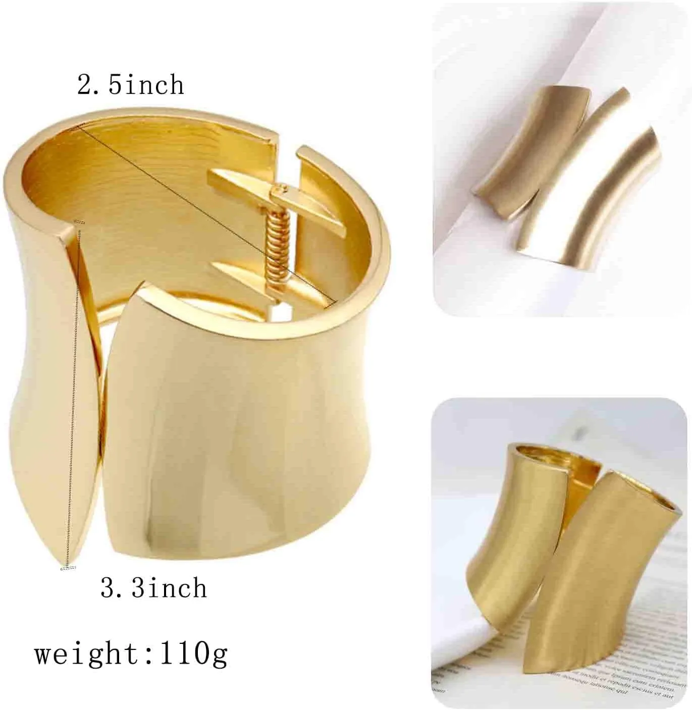 ABJFJE Fashion Exaggerated Geometry Brushed Cuff Hinged Bangle Bracelets Smooth Punk Wide Statement Gold Bangles Bracelet for Women Girls Jewelry Gift Gold Black Two-tone