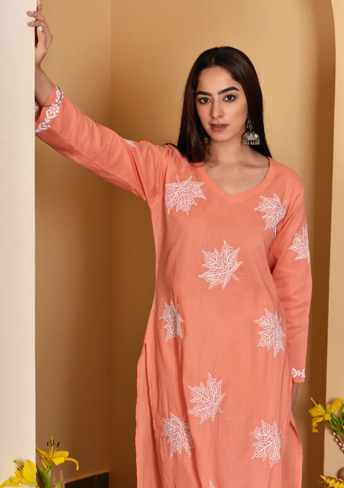 Adib Cotton Straight Kurta with Maple Motifs