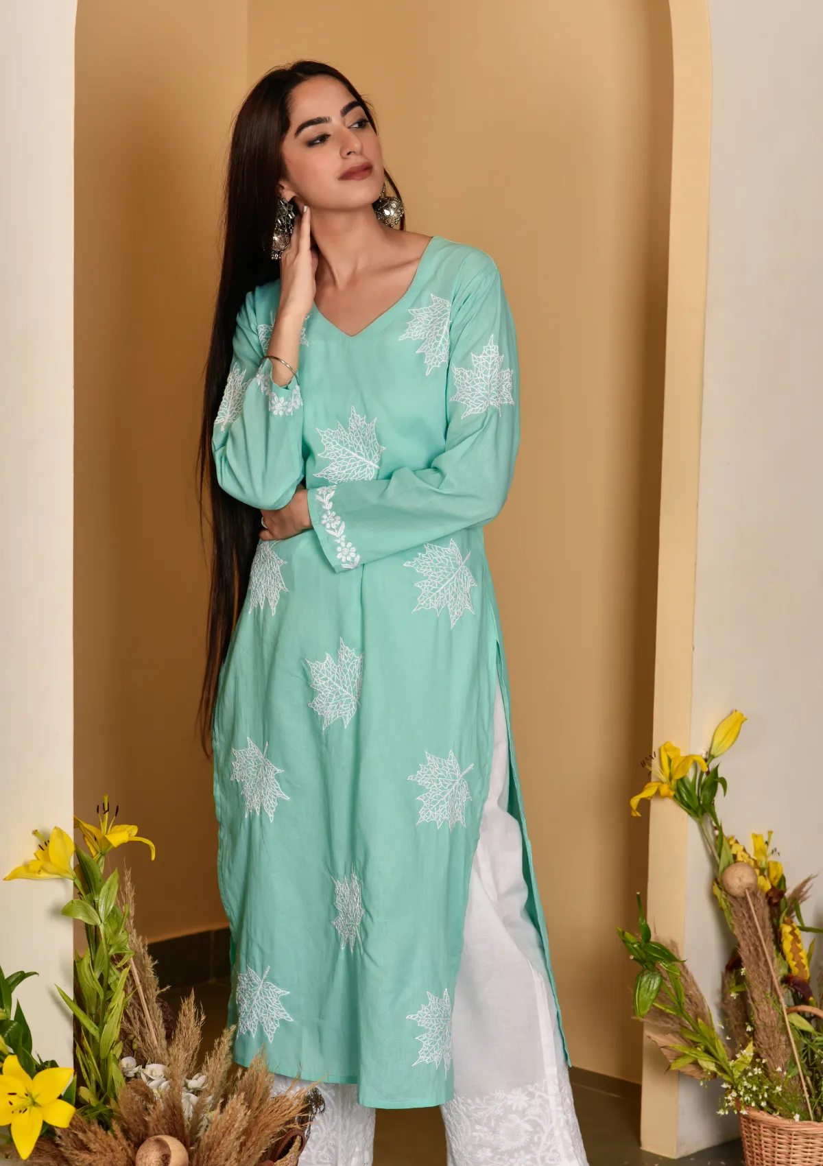 Adib Cotton Straight Kurta with Maple Motifs