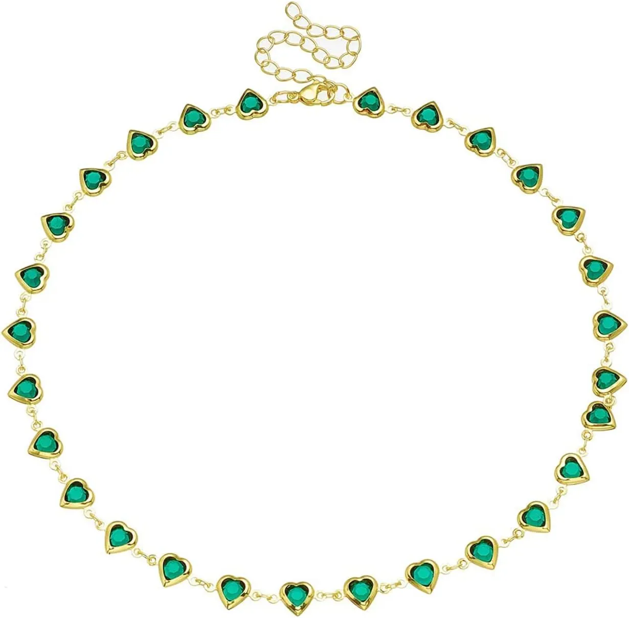 Aktully Heart Crystal Stone Choker Necklaces 18K Gold Plated Green Cubic Zircon Rhinestones Necklace Healing Crystal Stone Necklace Charm Necklaces Jewelry Gift for Women