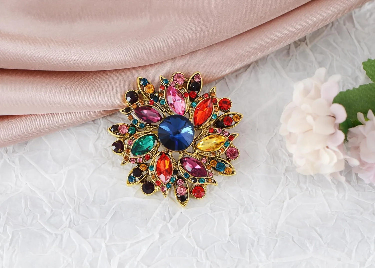 Alilang Crystal Rhinestone Bridal Flower Wreath Brooch Pin Necklace for Weddings Christmas
