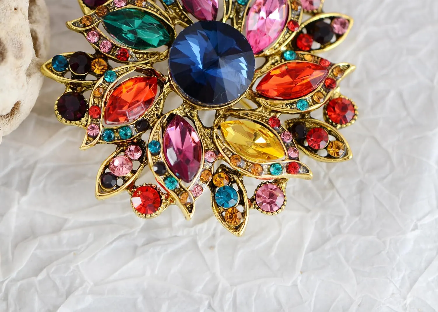 Alilang Crystal Rhinestone Bridal Flower Wreath Brooch Pin Necklace for Weddings Christmas