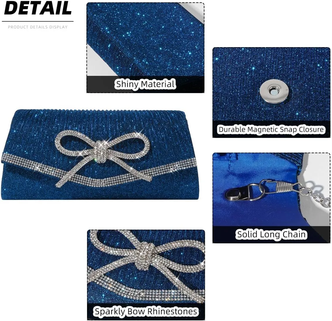 ALUSBELL Elegant Sparkly Bow Evening Bag for Women Glitter Rhinestones Dressy Clutch Purses Handbag for Wedding Party Prom
