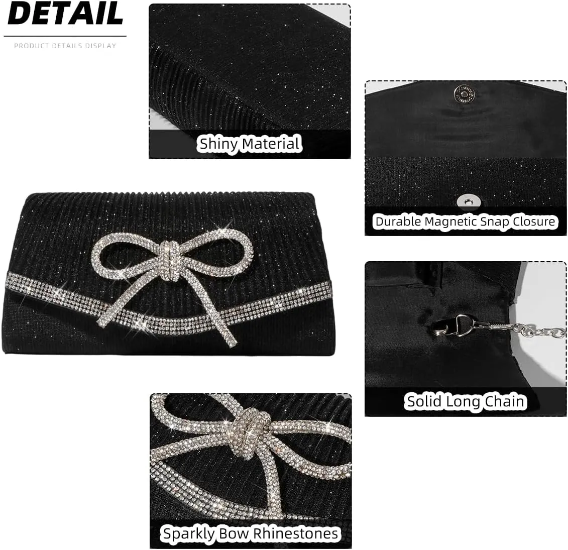 ALUSBELL Elegant Sparkly Bow Evening Bag for Women Glitter Rhinestones Dressy Clutch Purses Handbag for Wedding Party Prom