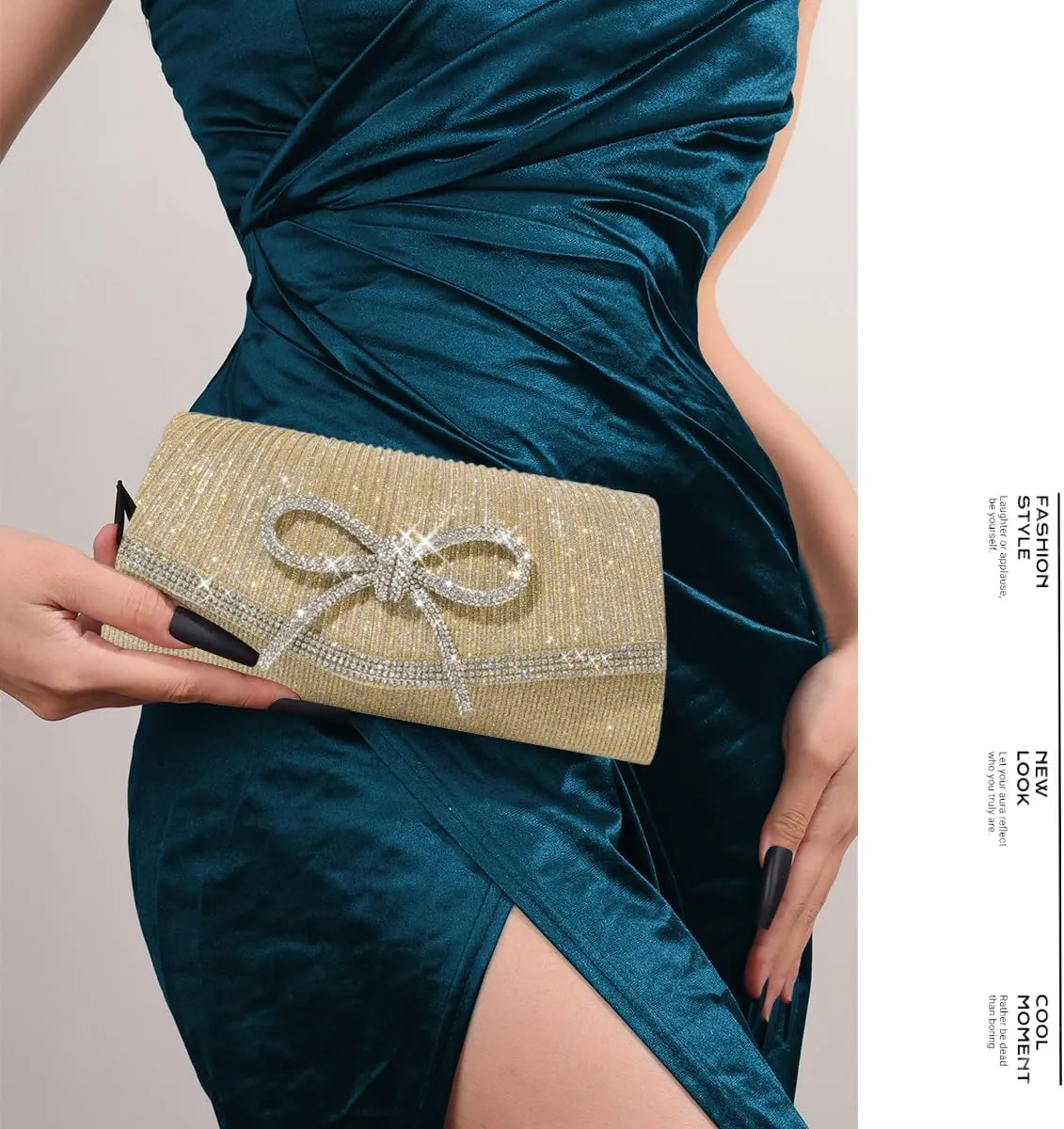 ALUSBELL Elegant Sparkly Bow Evening Bag for Women Glitter Rhinestones Dressy Clutch Purses Handbag for Wedding Party Prom
