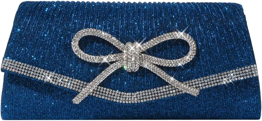 ALUSBELL Elegant Sparkly Bow Evening Bag for Women Glitter Rhinestones Dressy Clutch Purses Handbag for Wedding Party Prom