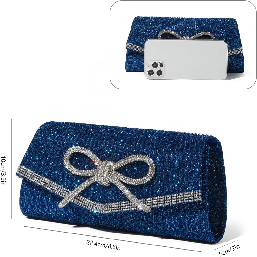 ALUSBELL Elegant Sparkly Bow Evening Bag for Women Glitter Rhinestones Dressy Clutch Purses Handbag for Wedding Party Prom