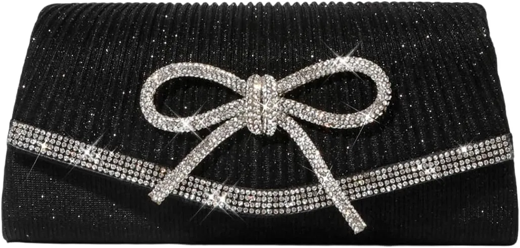 ALUSBELL Elegant Sparkly Bow Evening Bag for Women Glitter Rhinestones Dressy Clutch Purses Handbag for Wedding Party Prom