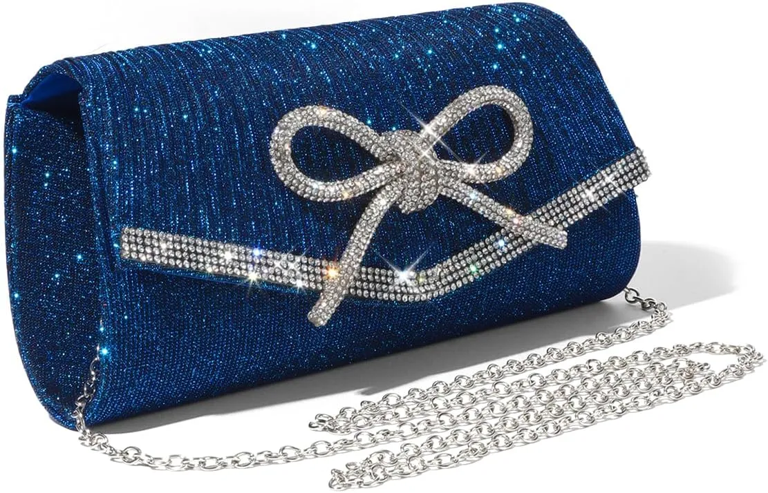 ALUSBELL Elegant Sparkly Bow Evening Bag for Women Glitter Rhinestones Dressy Clutch Purses Handbag for Wedding Party Prom