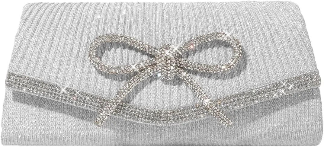 ALUSBELL Elegant Sparkly Bow Evening Bag for Women Glitter Rhinestones Dressy Clutch Purses Handbag for Wedding Party Prom