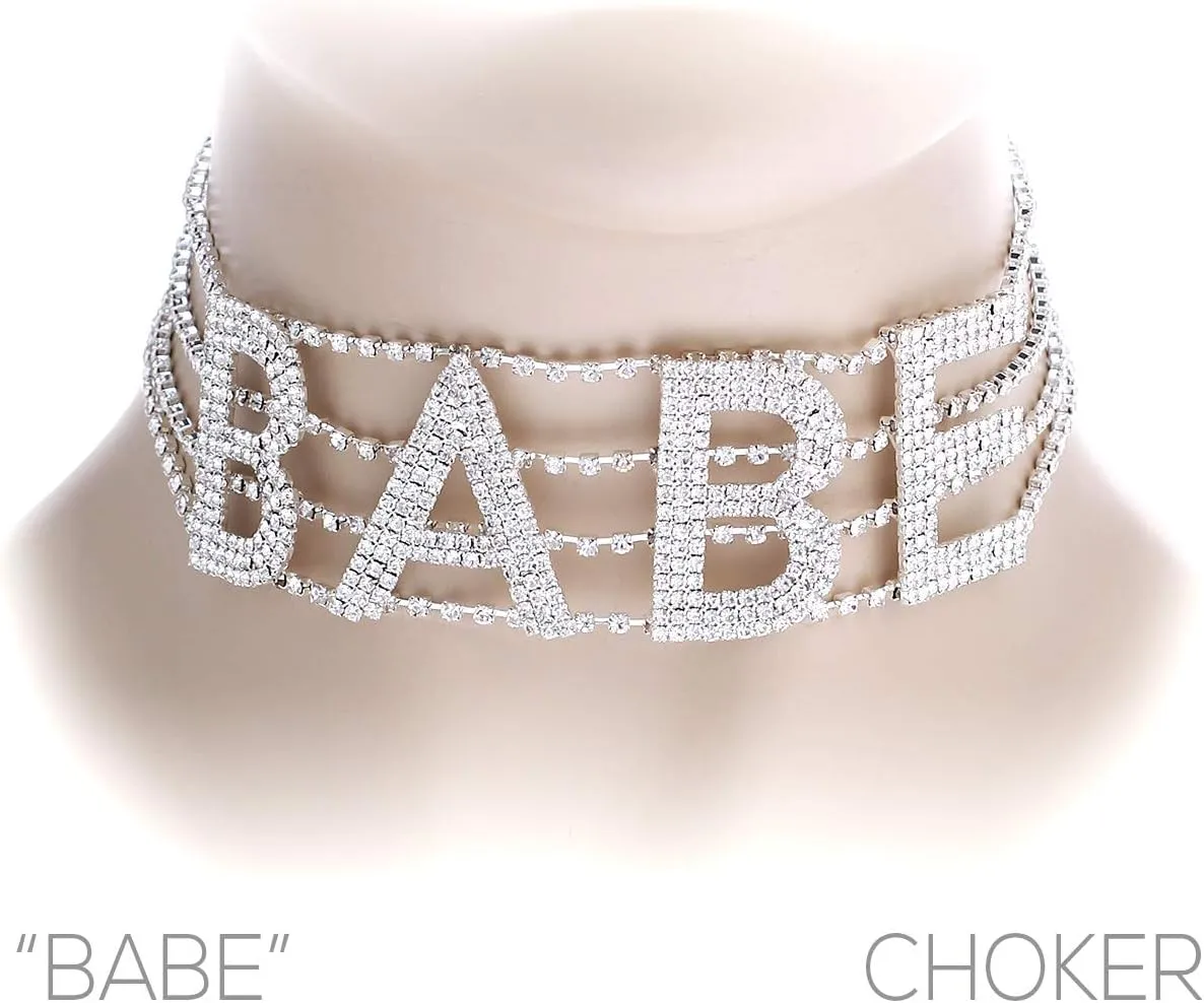 Arsimus Crystal Rhinestone Babe Statement Choker Necklace