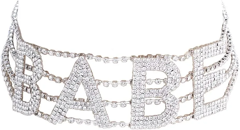 Arsimus Crystal Rhinestone Babe Statement Choker Necklace