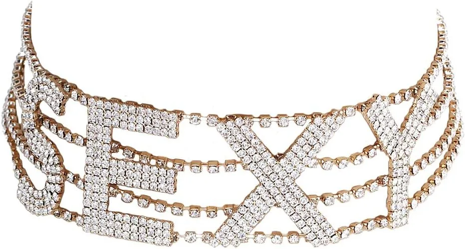Arsimus Crystal Rhinestone Sexy Statement Choker Necklace