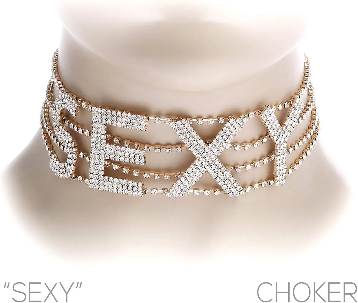 Arsimus Crystal Rhinestone Sexy Statement Choker Necklace