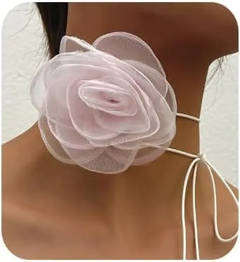 Artificial Flower Statement Necklace Bohemian Tassel Choker Vintage Bib Necklace Collar Long Wrap Suede Necklace Large Flower Collar Necklace Party Prom Statement Necklace for Women
