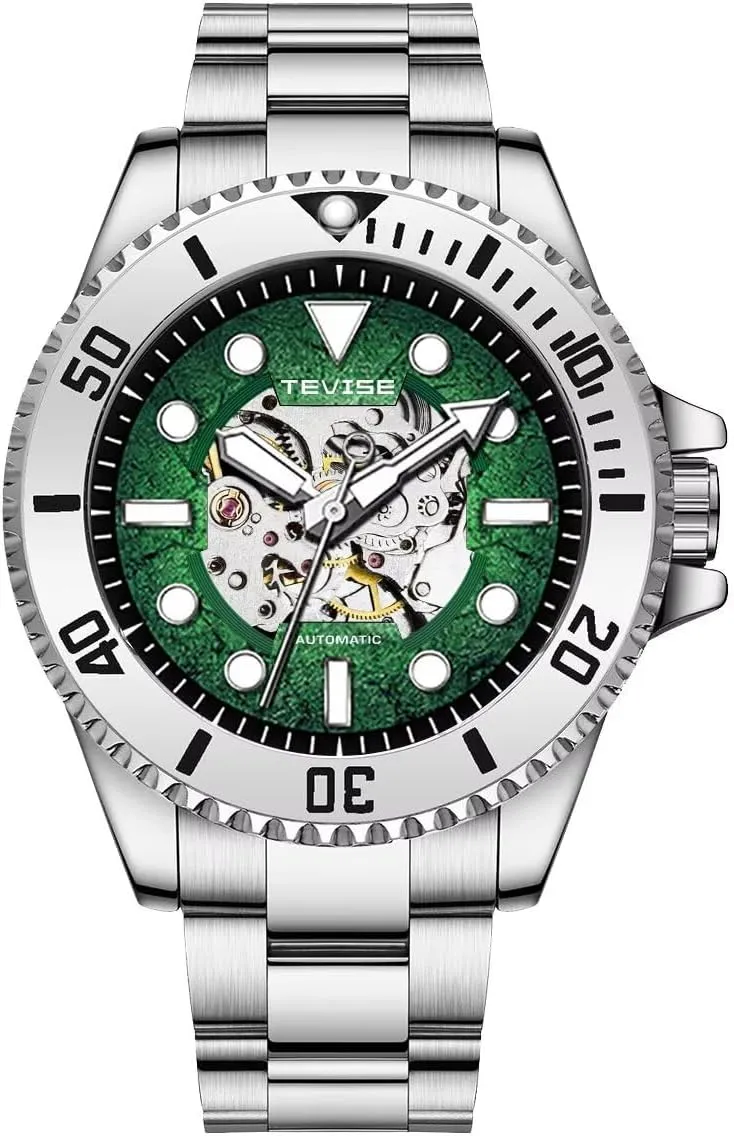 Automatic Skeleton Watches for Men Mechanical Wrist Watches Business Stainless Steel Waterproof Clock