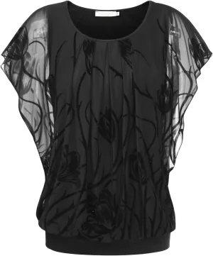 BAISHENGGT Womens Summer Tops Flutter Short Sleeve Pleated Front Mesh Shirts Dressy Casual Blouses