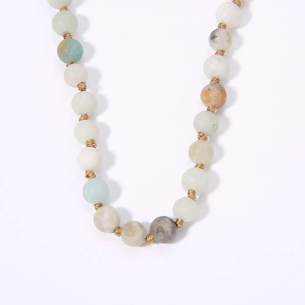 BALIBALI Semi Precious Stone Beaded Choker Necklace 14K Gold Plated Natural Stone Double Strand Necklace Layered Short Necklaces