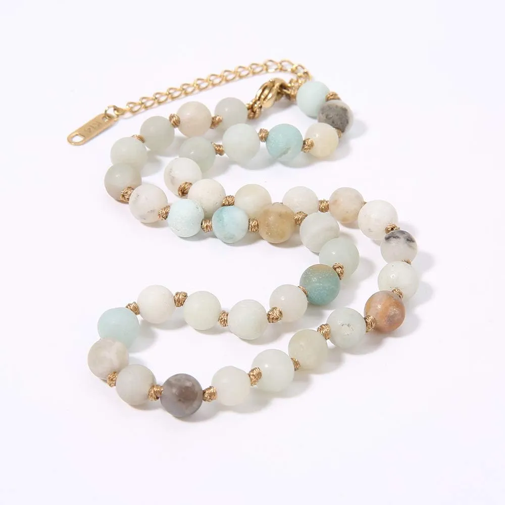 BALIBALI Semi Precious Stone Beaded Choker Necklace 14K Gold Plated Natural Stone Double Strand Necklace Layered Short Necklaces
