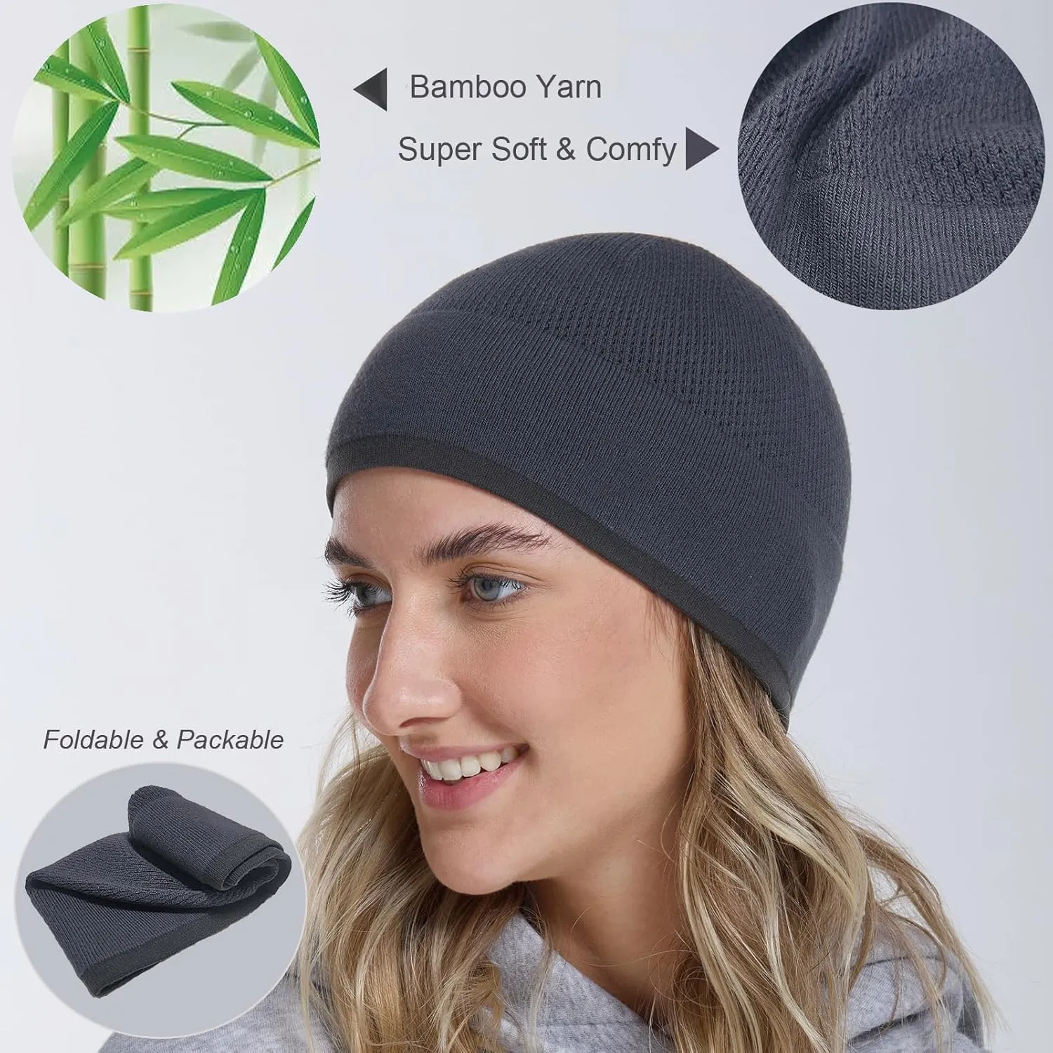 Bamboo Lightweight Skull Cap Beanie Hat for Men Women, Soft and Comfy Sleep Cap Watch Hat