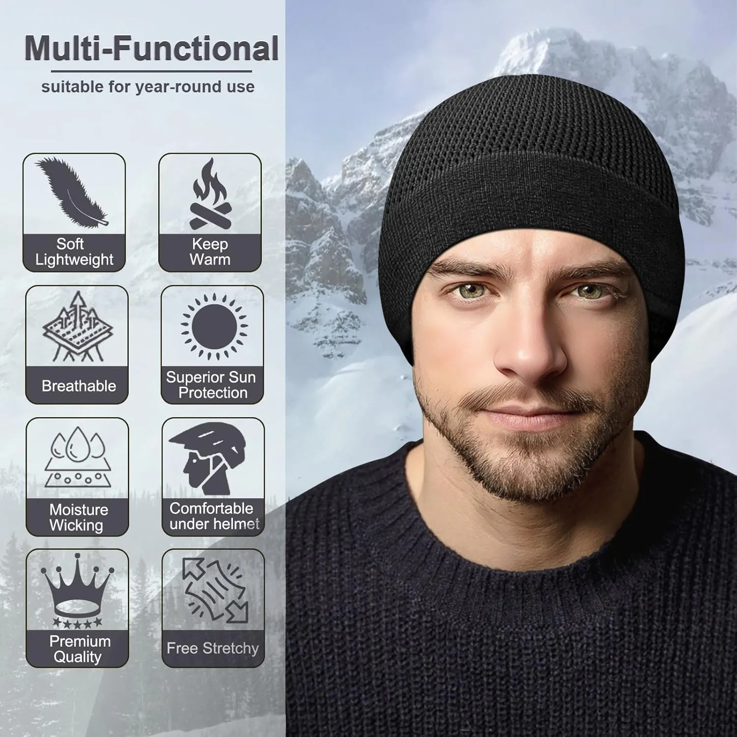 Bamboo Lightweight Skull Cap Beanie Hat for Men Women, Soft and Comfy Sleep Cap Watch Hat