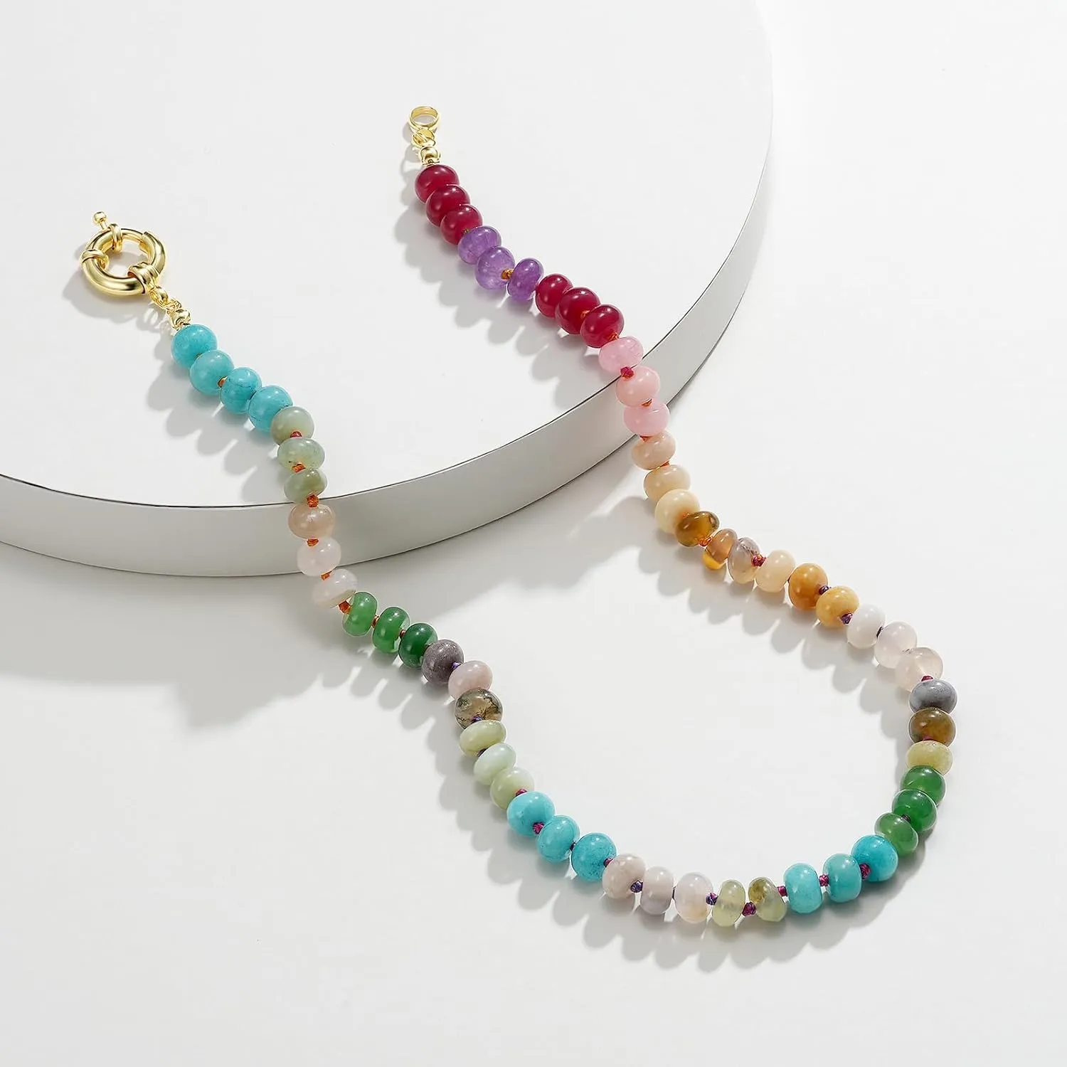 Beaded Gemstone Necklace for Women Boho Colorful Natural Stone Bead Necklaces