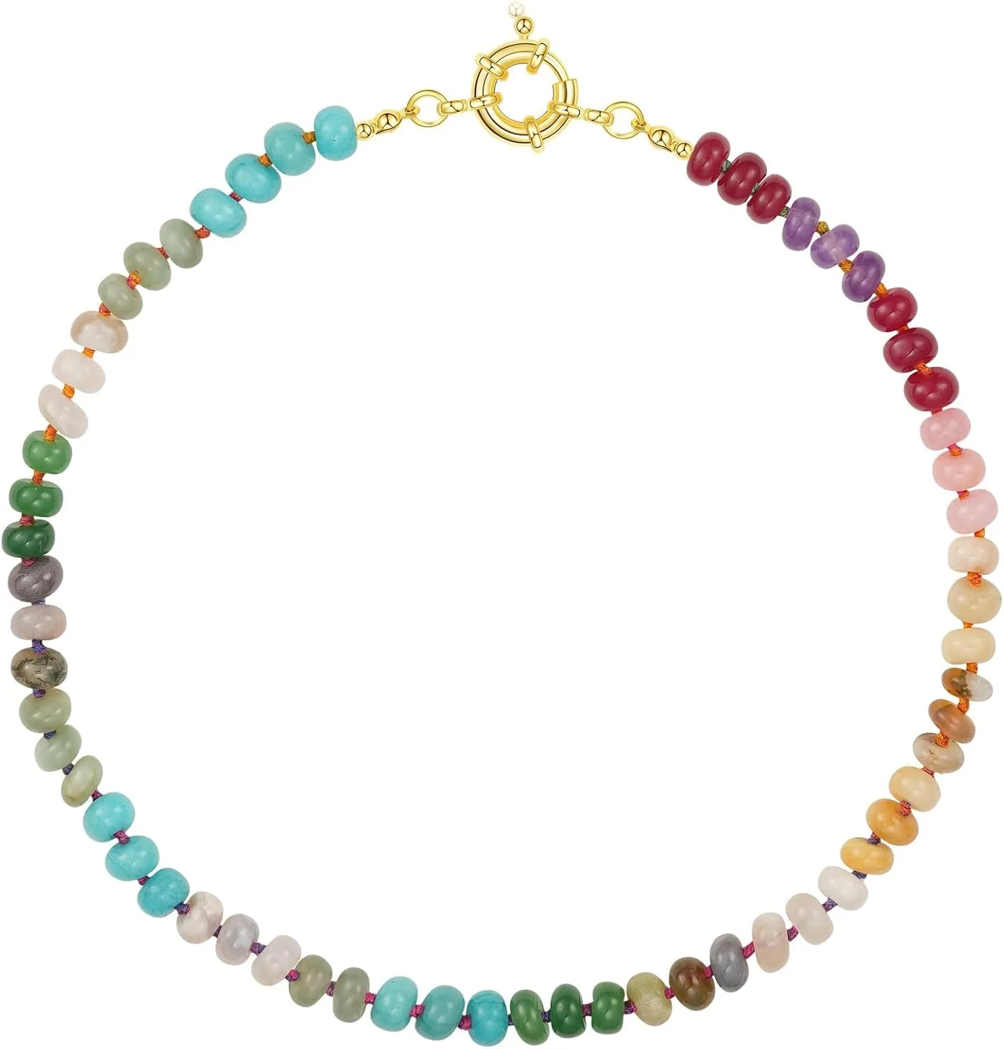 Beaded Gemstone Necklace for Women Boho Colorful Natural Stone Bead Necklaces