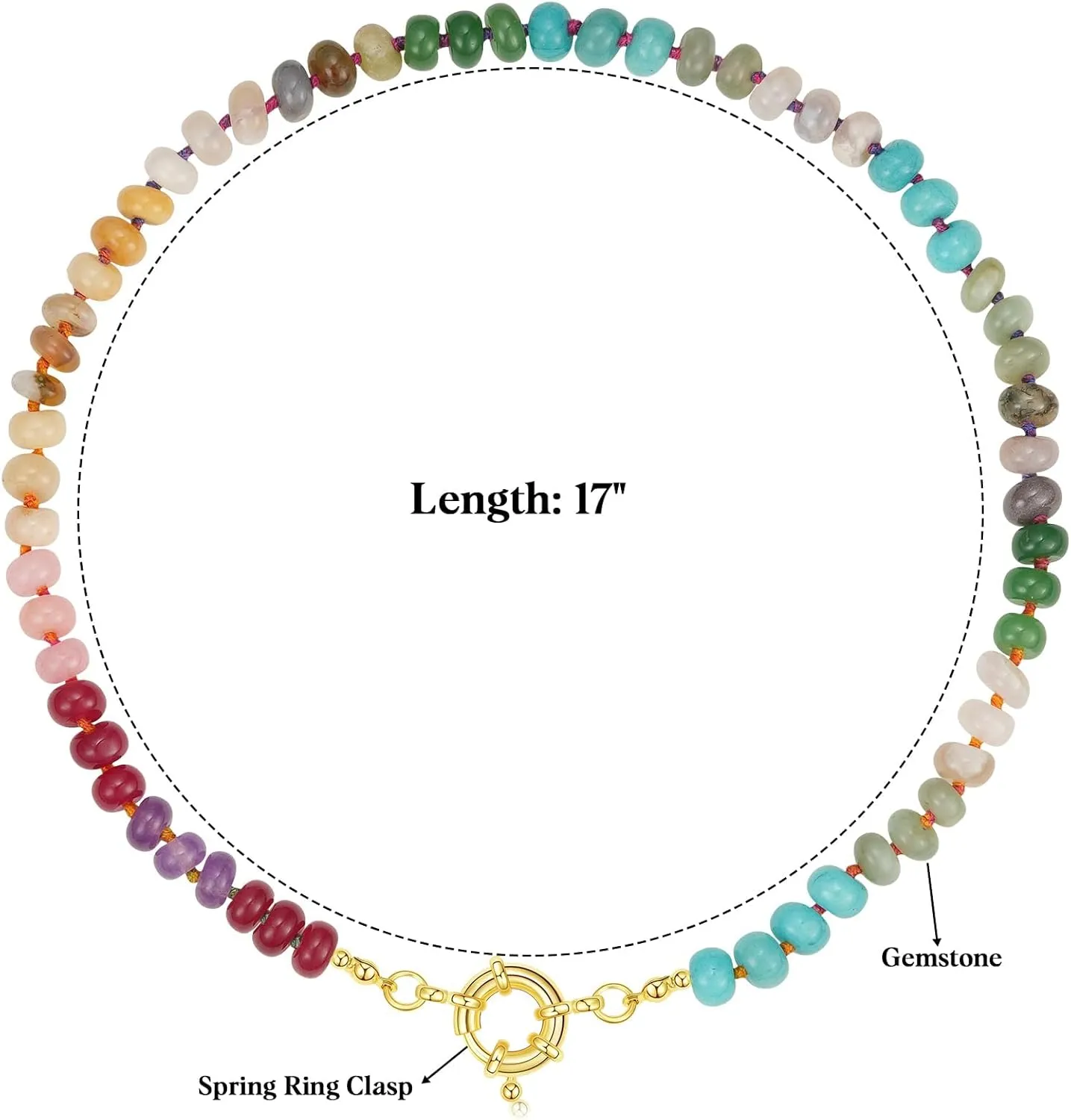 Beaded Gemstone Necklace for Women Boho Colorful Natural Stone Bead Necklaces