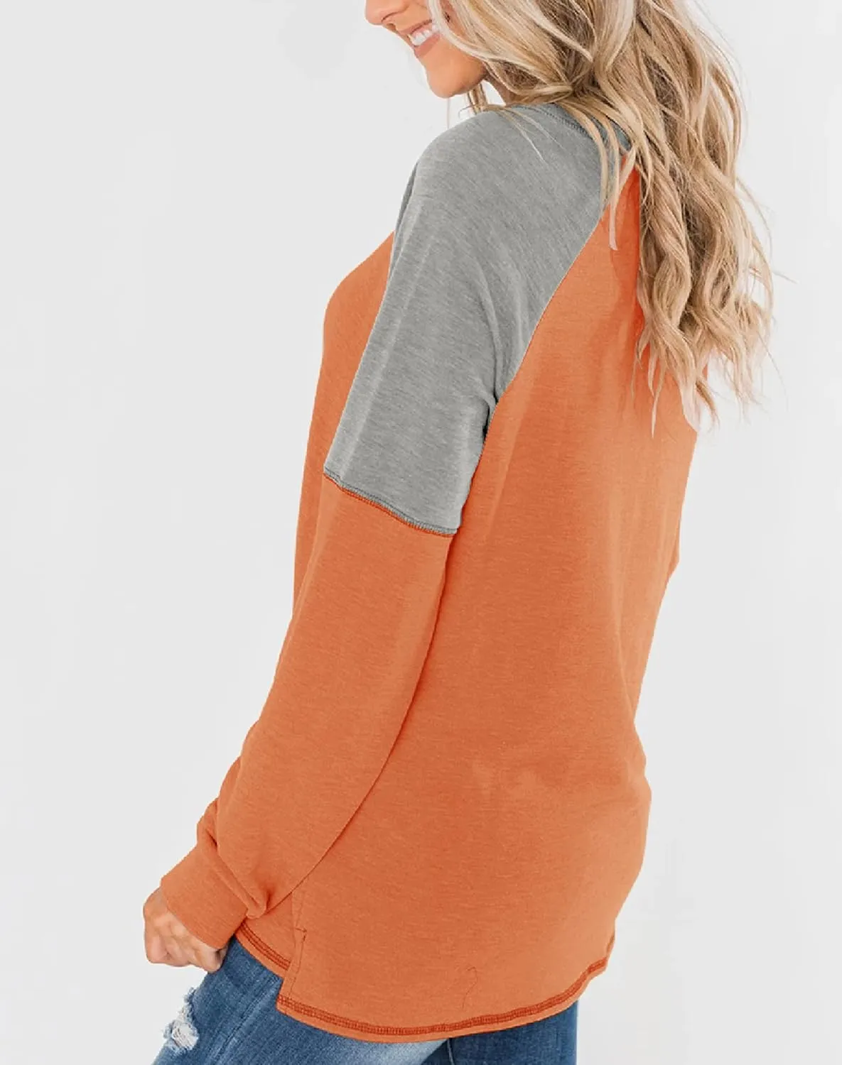 Bingerlily Women's Casual Long Sleeve Tunic Tops Crew Neck Color Block Blouse