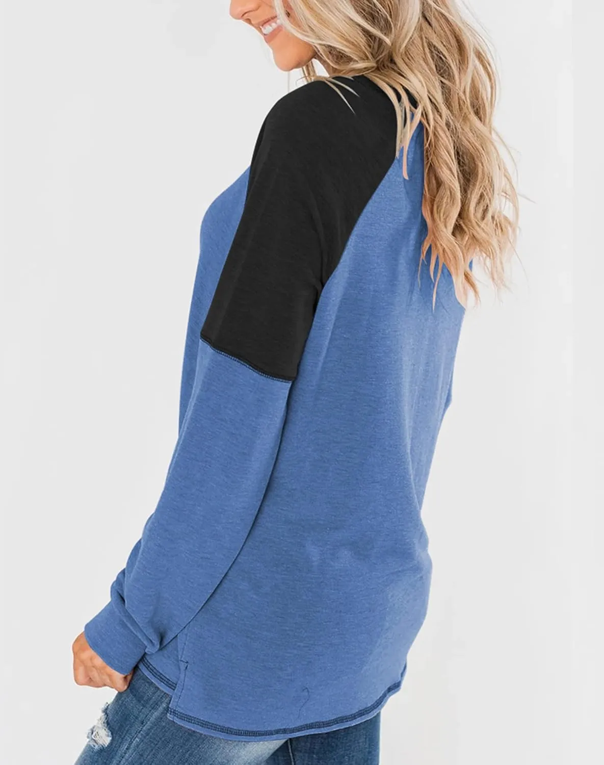 Bingerlily Women's Casual Long Sleeve Tunic Tops Crew Neck Color Block Blouse
